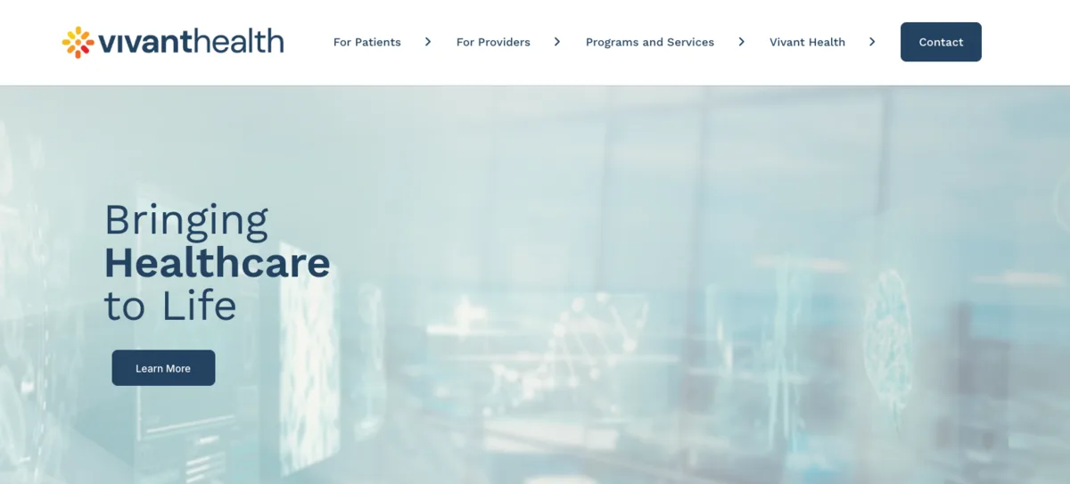 Vivant Health homepage — WordPress website built with Elementor and ACF